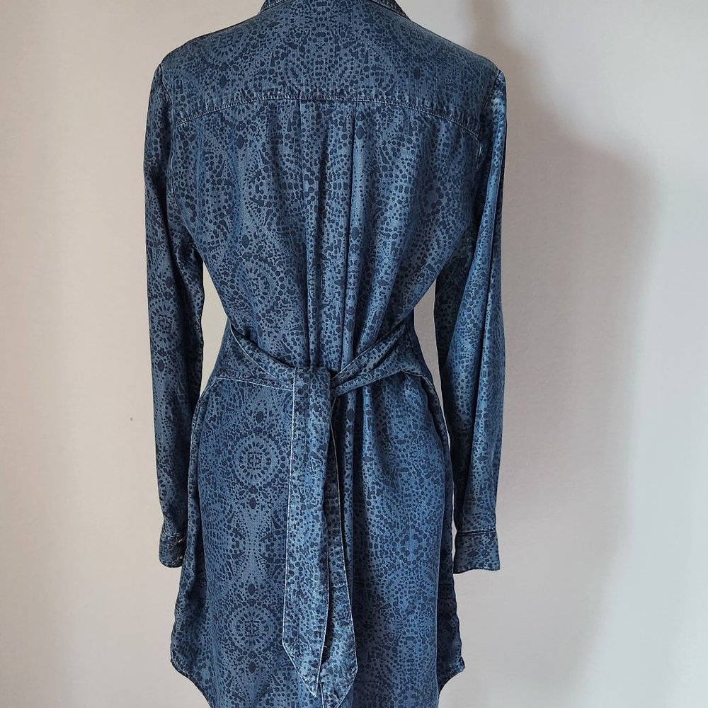 Cloth & Stone Anthropologie Blue Chambray Floral Shirt Dress Tie Waist Tencel - Picture 4 of 11